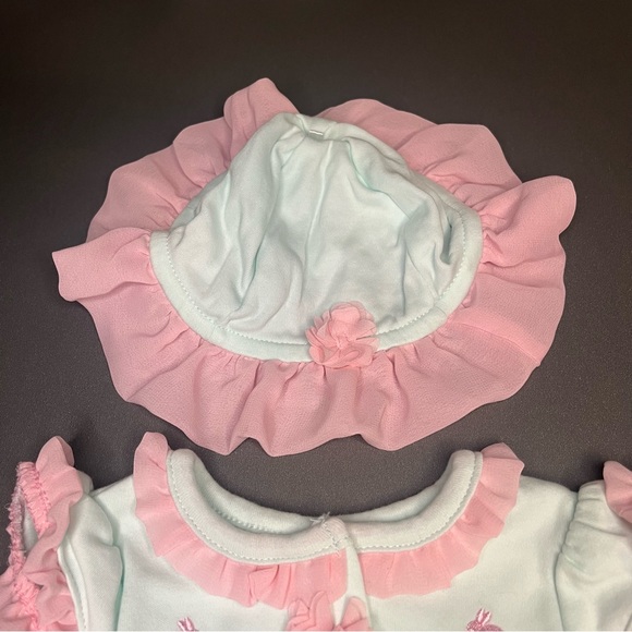 Little Me 6 Months Baby Girls Bunny Romper Hat Matching Set Easter Outfit Ruffle - Picture 6 of 13